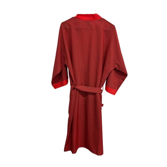 Vintage Mens Store Red Black Striped Kimono Robe With Belt One Size Made In USA - Picture 2 of 10